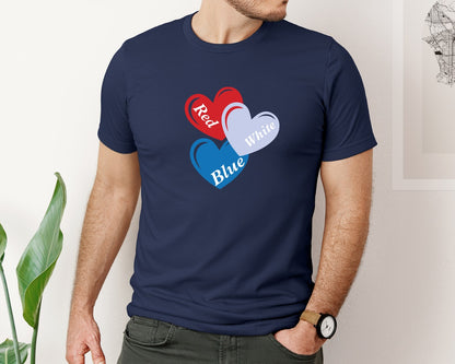 brand:Bella Canvas|color:Navy|Heart 4Th Of July Red White Blue Graphic T-Shirt