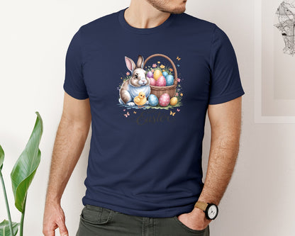 brand:Bella Canvas|color:Navy|Happy Easter Bunny Eggs 5 Graphic T-Shirt