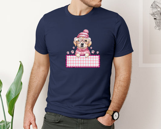Cute Dog Valentine Pink Gingham Graphic T-Shirt