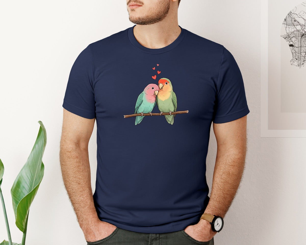 brand:Bella Canvas|color:Navy|Cute Lovebirds Valentine Couple Graphic T-Shirt