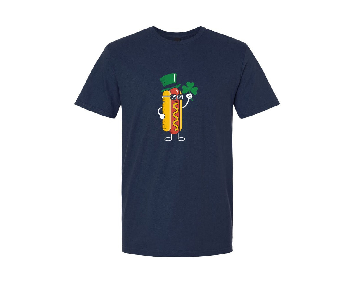 brand:Generic|color:Navy|Funny St Patricks Day Hot Dog Graphic T-Shirt