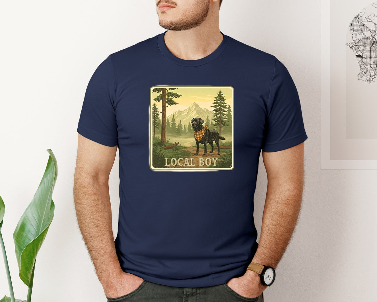 brand:Bella Canvas|color:Navy|Local Boy Hunting Dog Graphic T-Shirt