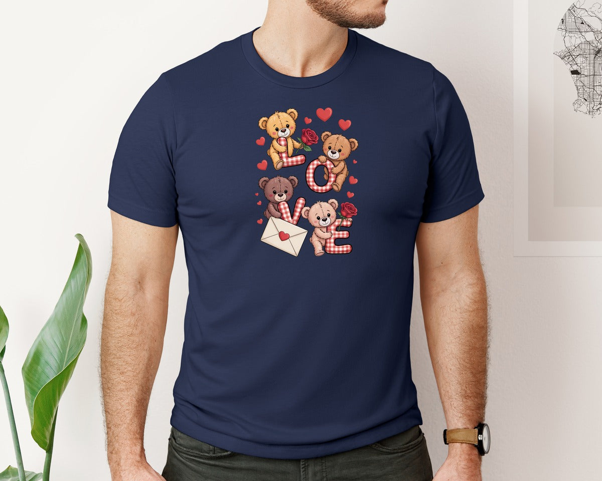brand:Bella Canvas|color:Navy|Teddy Bear Love Valentine Bear Love Graphic T-Shirt