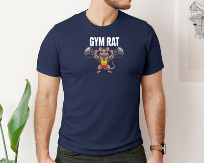 brand:Bella Canvas|color:Navy|Gym Rat Funny Cartoon Muscle Rat T Shirt Graphic T-Shirt