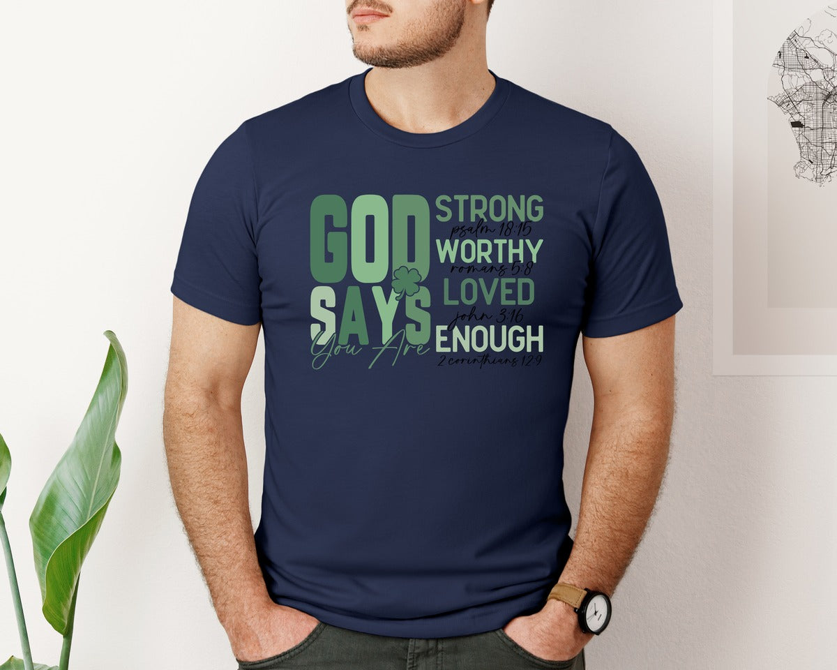 brand:Bella Canvas|color:Navy|God Says You Are Lucky Jesus St Graphic T-Shirt