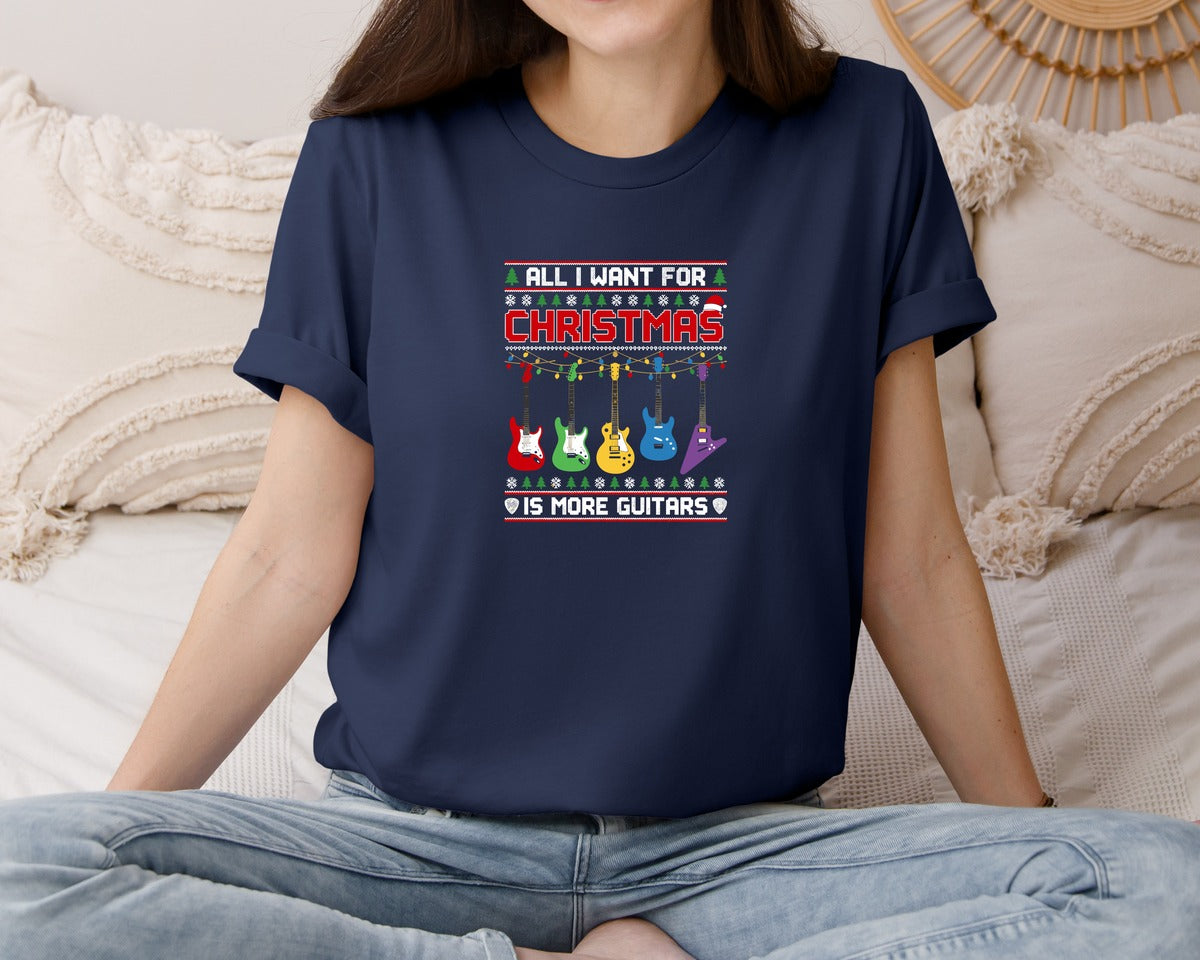 brand:Bella Canvas|color:Navy|All I Want Is More Guitars T Shirt Graphic T-Shirt