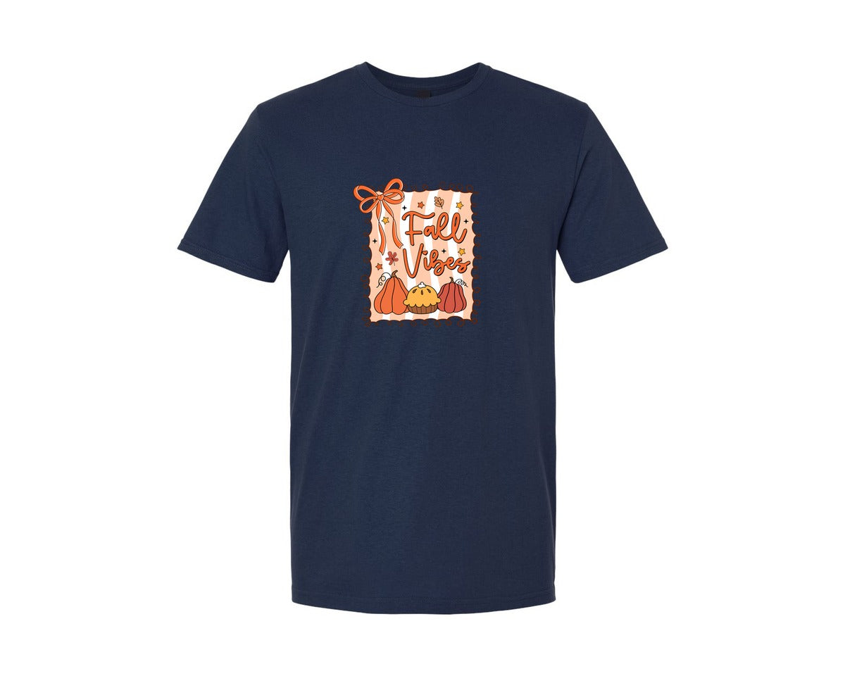 brand:Generic|color:Navy|Preppy Fall Vibes Pumpkin Coquette Graphic T-Shirt