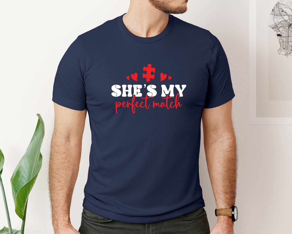 brand:Bella Canvas|color:Navy|Hes My Match Couple Valentine Graphic T-Shirt