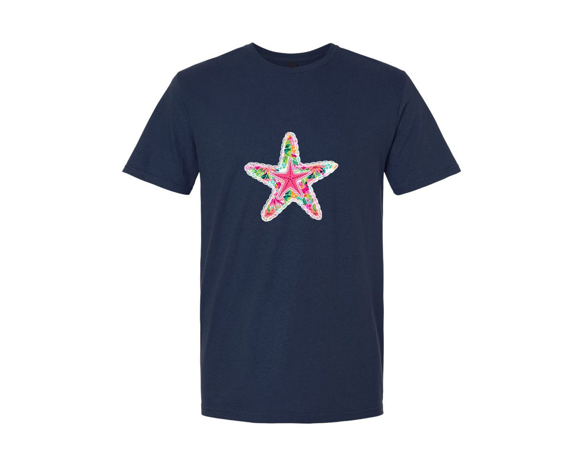 brand:Generic|color:Navy|Preppy Summer Starfish Beach 3 Graphic T-Shirt