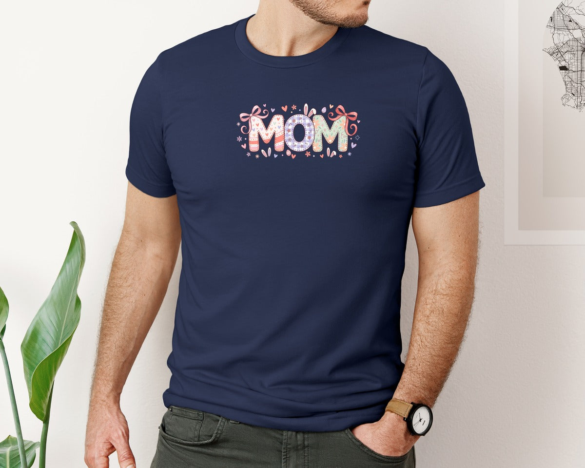 brand:Bella Canvas|color:Navy|Cute Easter Mom Floral Bunny Graphic T-Shirt