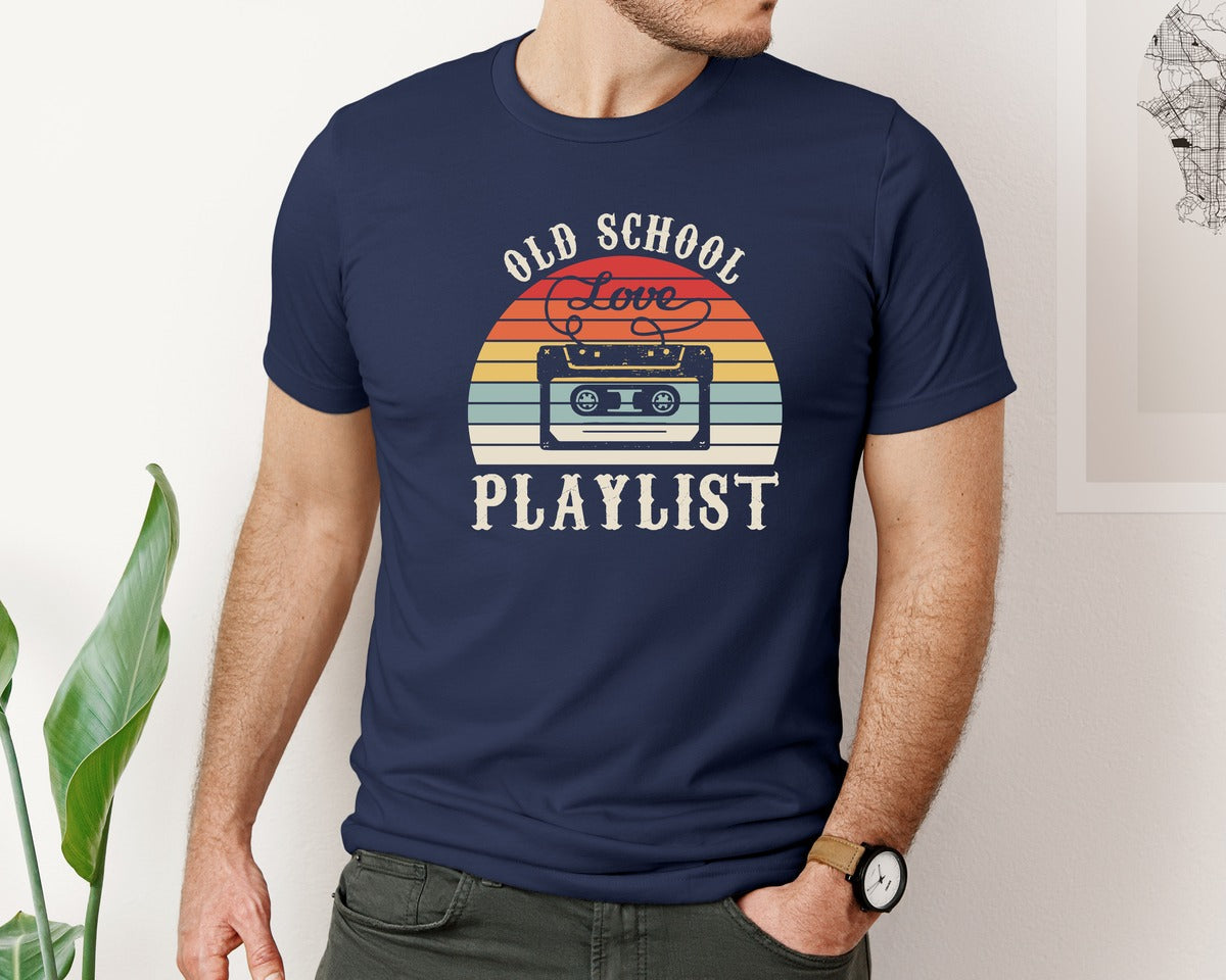 brand:Bella Canvas|color:Navy|Old School Playlist 70S 80S 90S T Shirts Graphic T-Shirt