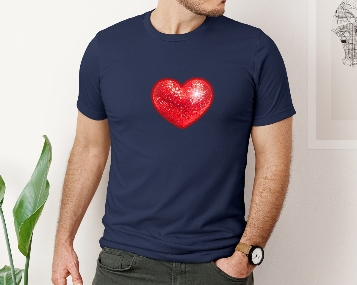 brand:Bella Canvas|color:Navy|Glitter Red Heart Graphic T-Shirt