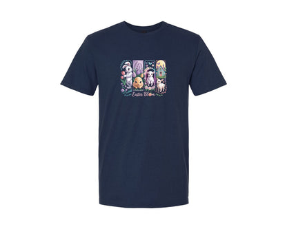 brand:Generic|color:Navy|Easter Bloom Bunny Lamb Scene Graphic T-Shirt