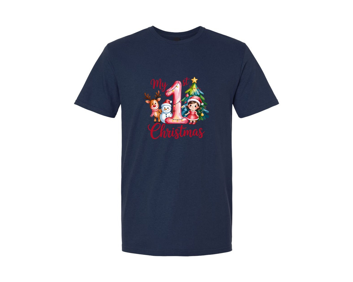 brand:Generic|color:Navy|My First 1St Christmas Pink Girl Graphic T-Shirt