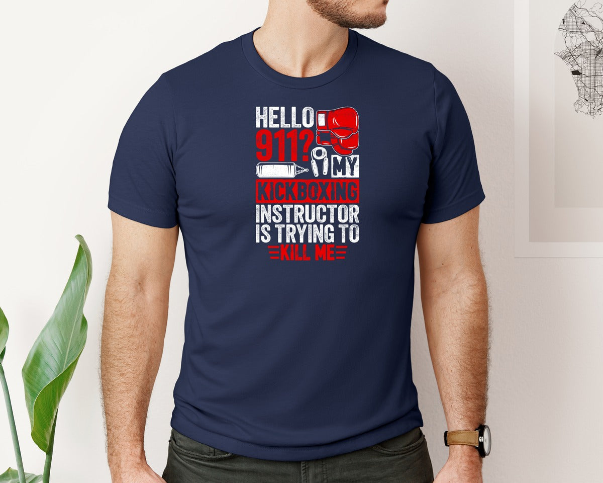 brand:Bella Canvas|color:Navy|Funny Kickboxing 911 Boxing T Shirt Graphic T-Shirt