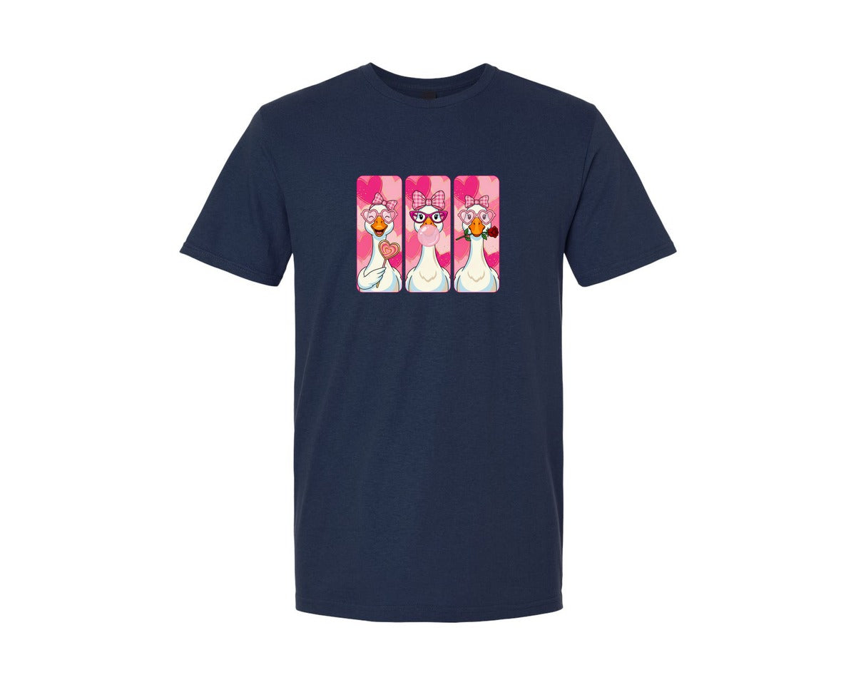 brand:Generic|color:Navy|Cute Valentine Goose Love Graphic T-Shirt