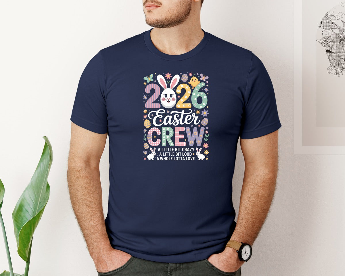 brand:Bella Canvas|color:Navy|2026 Easter Crew A Little Bit Crazy Graphic T-Shirt