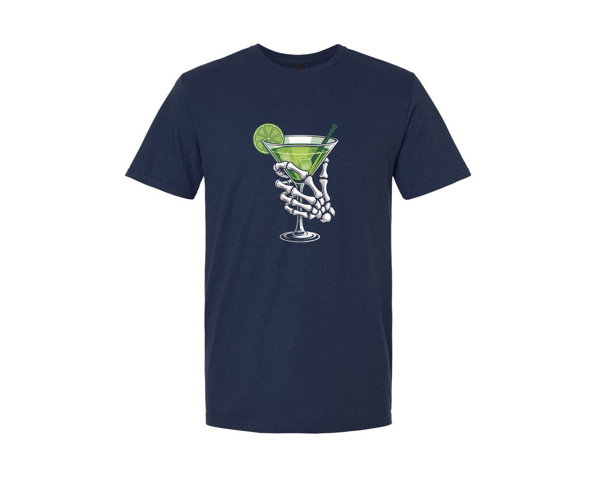 brand:Generic|color:Navy|Skeleton Margarita Spooky Cocktail Graphic T-Shirt