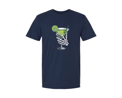 brand:Generic|color:Navy|Skeleton Margarita Spooky Cocktail Graphic T-Shirt