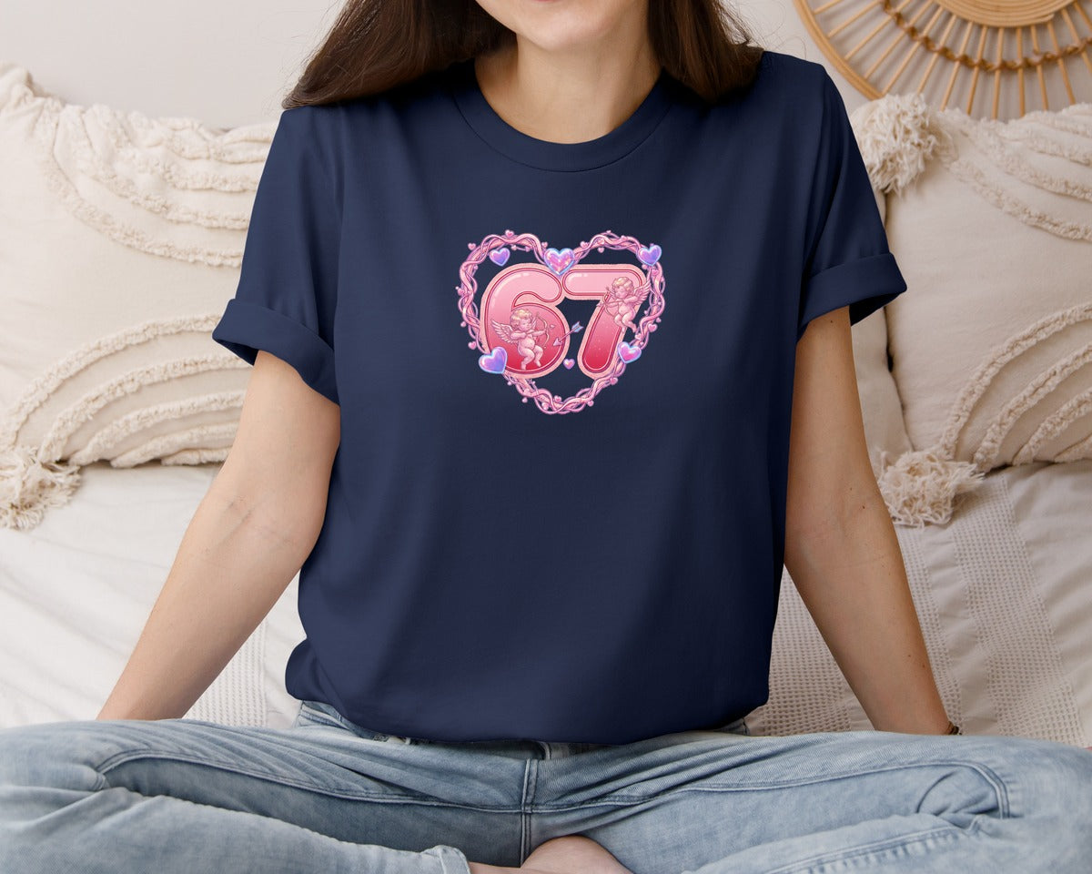brand:Bella Canvas|color:Navy|67 Valentine Heart Love Cupid Graphic T-Shirt