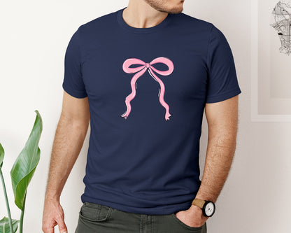 brand:Bella Canvas|color:Navy|Hand Drawn Pink Bow Graphic T-Shirt