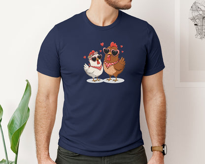 brand:Bella Canvas|color:Navy|Valentines Day Farm Chickens 15 Graphic T-Shirt