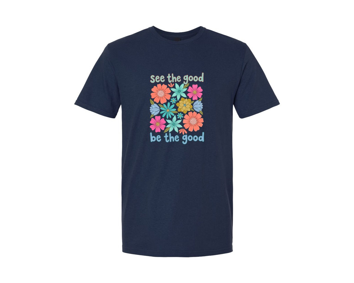 brand:Generic|color:Navy|See The Good Be The Good Floral Graphic T-Shirt