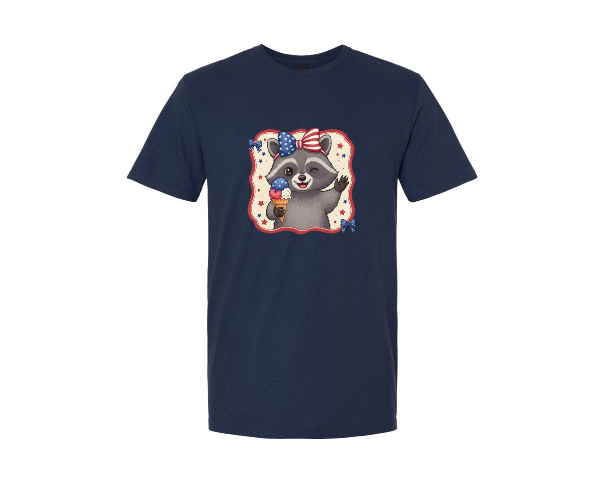 brand:Generic|color:Navy|Patriotic Raccoon Ice Cream Bow 4Th Graphic T-Shirt