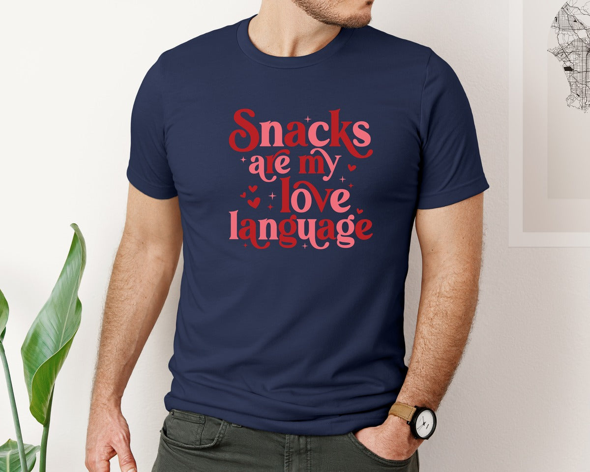 brand:Bella Canvas|color:Navy|Valentine Snacks Are My Love Language Graphic T-Shirt