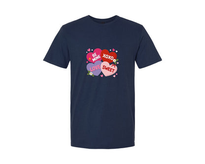 brand:Generic|color:Navy|Faux Yarn Valentines Heart Candy Graphic T-Shirt