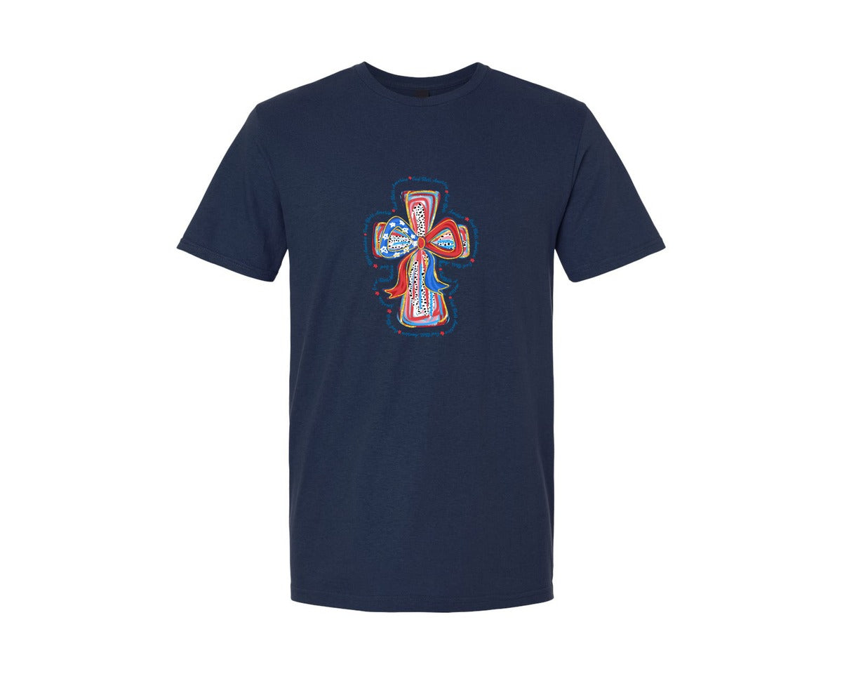 brand:Generic|color:Navy|Christian 4Th Of July God Bless Graphic T-Shirt