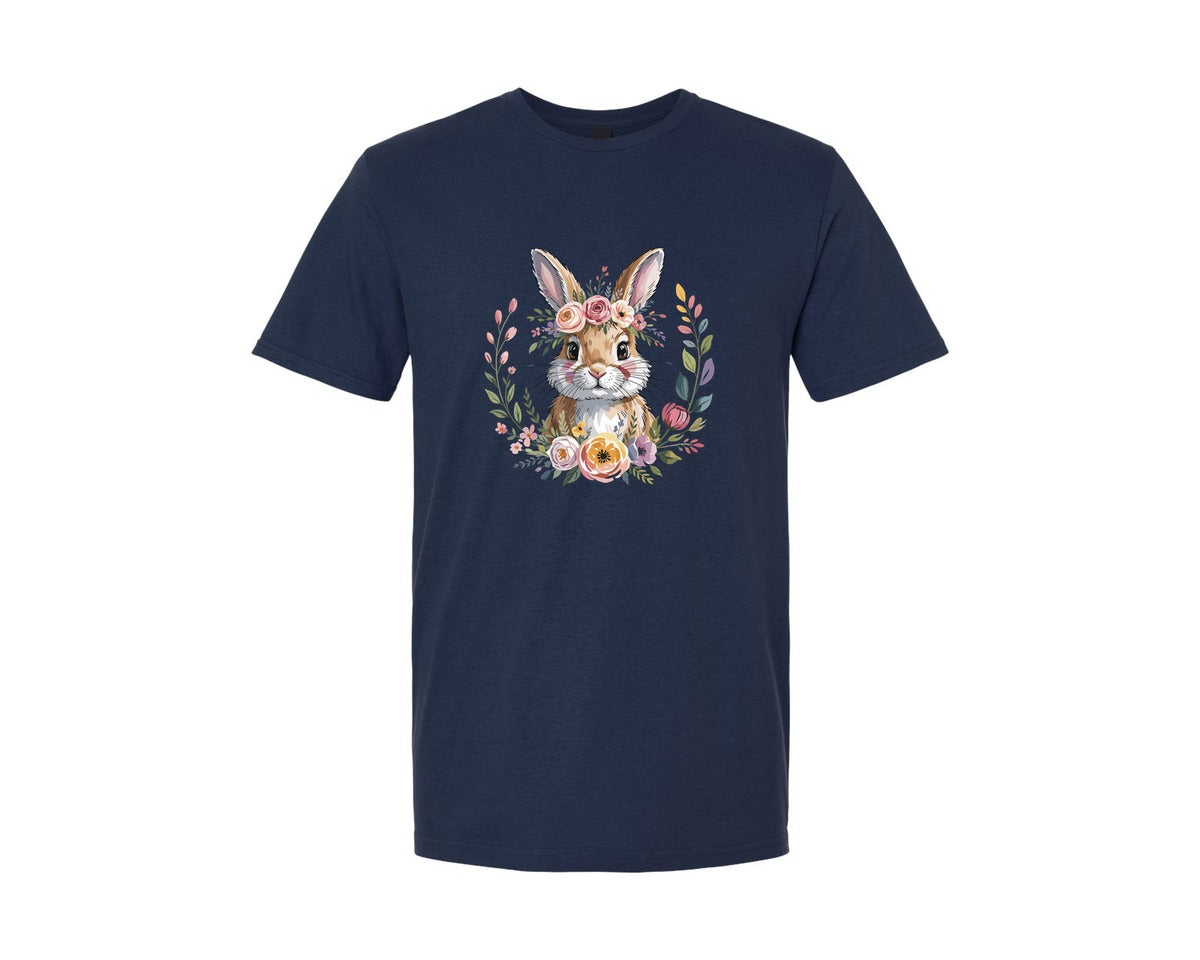 brand:Generic|color:Navy|Boho Floral Bunny Graphic T-Shirt