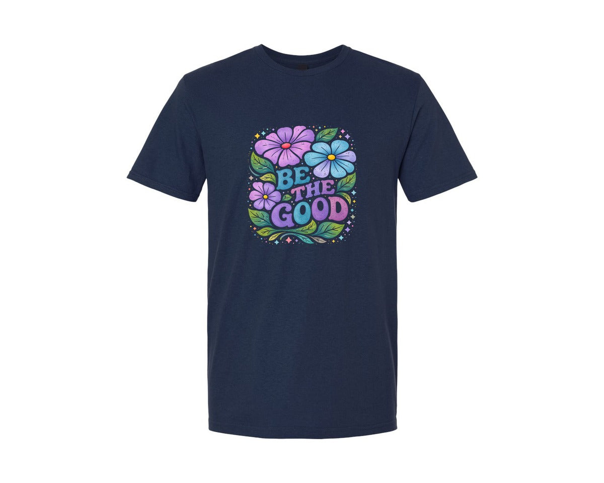 brand:Generic|color:Navy|Positive Mental Health Flower Quotes Graphic T-Shirt