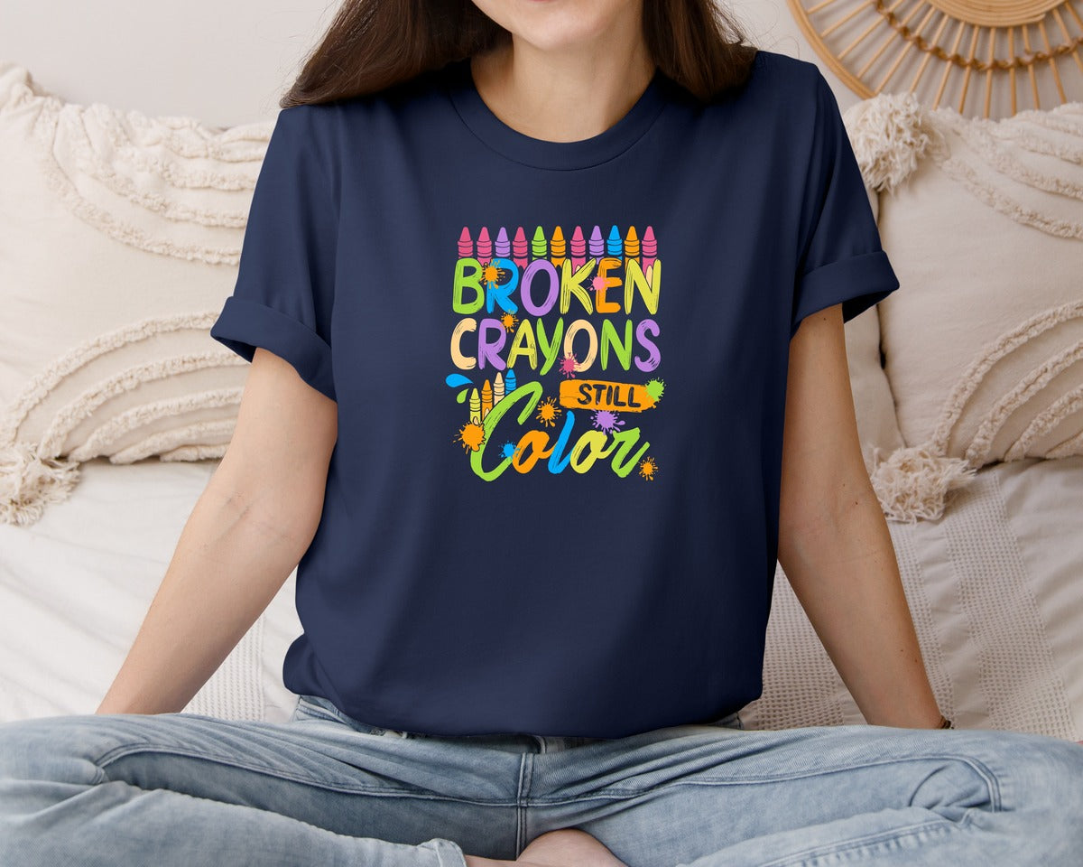 brand:Bella Canvas|color:Navy|Broken Crayons Still Color Svgclassroom Graphic T-Shirt