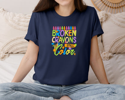 brand:Bella Canvas|color:Navy|Broken Crayons Still Color Svgclassroom Graphic T-Shirt