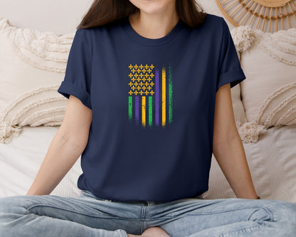 brand:Bella Canvas|color:Navy|Flag Mardi Gras T Shirt Graphic T-Shirt