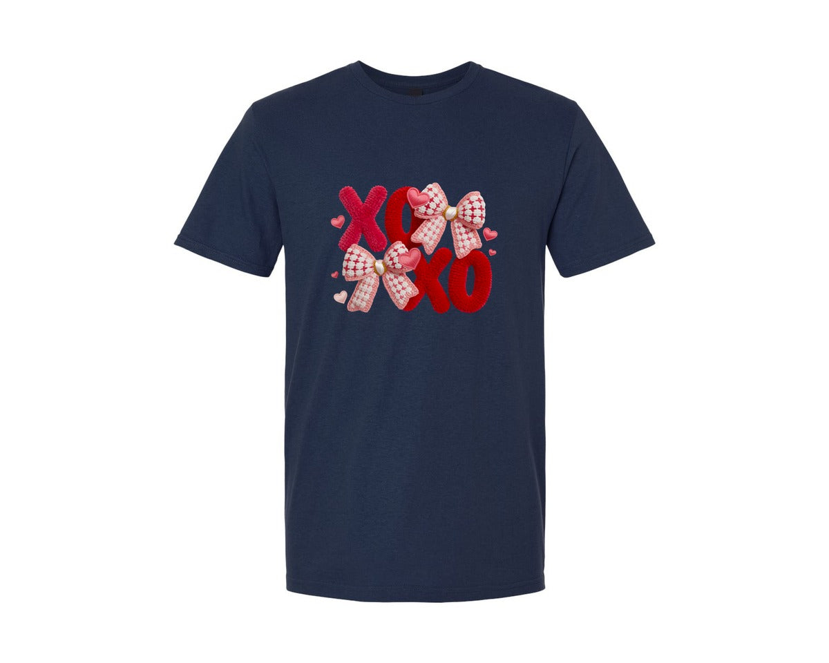 brand:Generic|color:Navy|Valentine Xoxo Faux Yarn Graphic T-Shirt