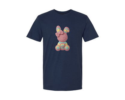 brand:Generic|color:Navy|Easter Bunny Faux Yarn Graphic T-Shirt