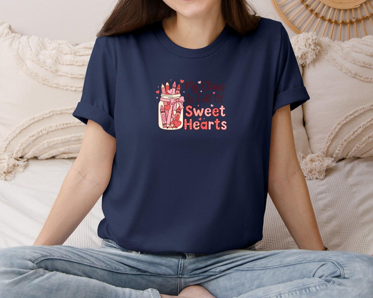brand:Bella Canvas|color:Navy|Sweet Hearts Teacher Valentine Graphic T-Shirt
