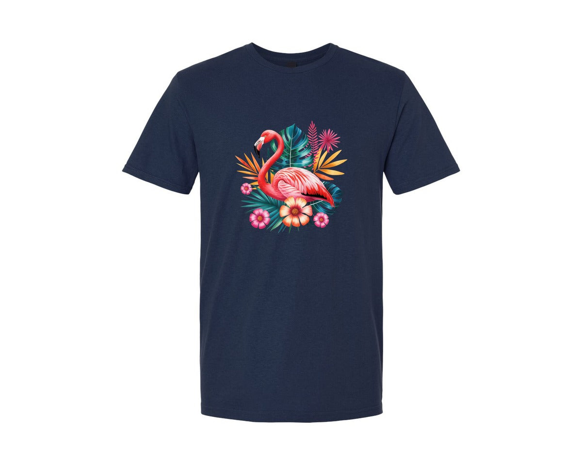 brand:Generic|color:Navy|Flamingo Bird Tropical Flowers Graphic T-Shirt