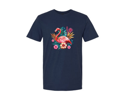 brand:Generic|color:Navy|Flamingo Bird Tropical Flowers Graphic T-Shirt