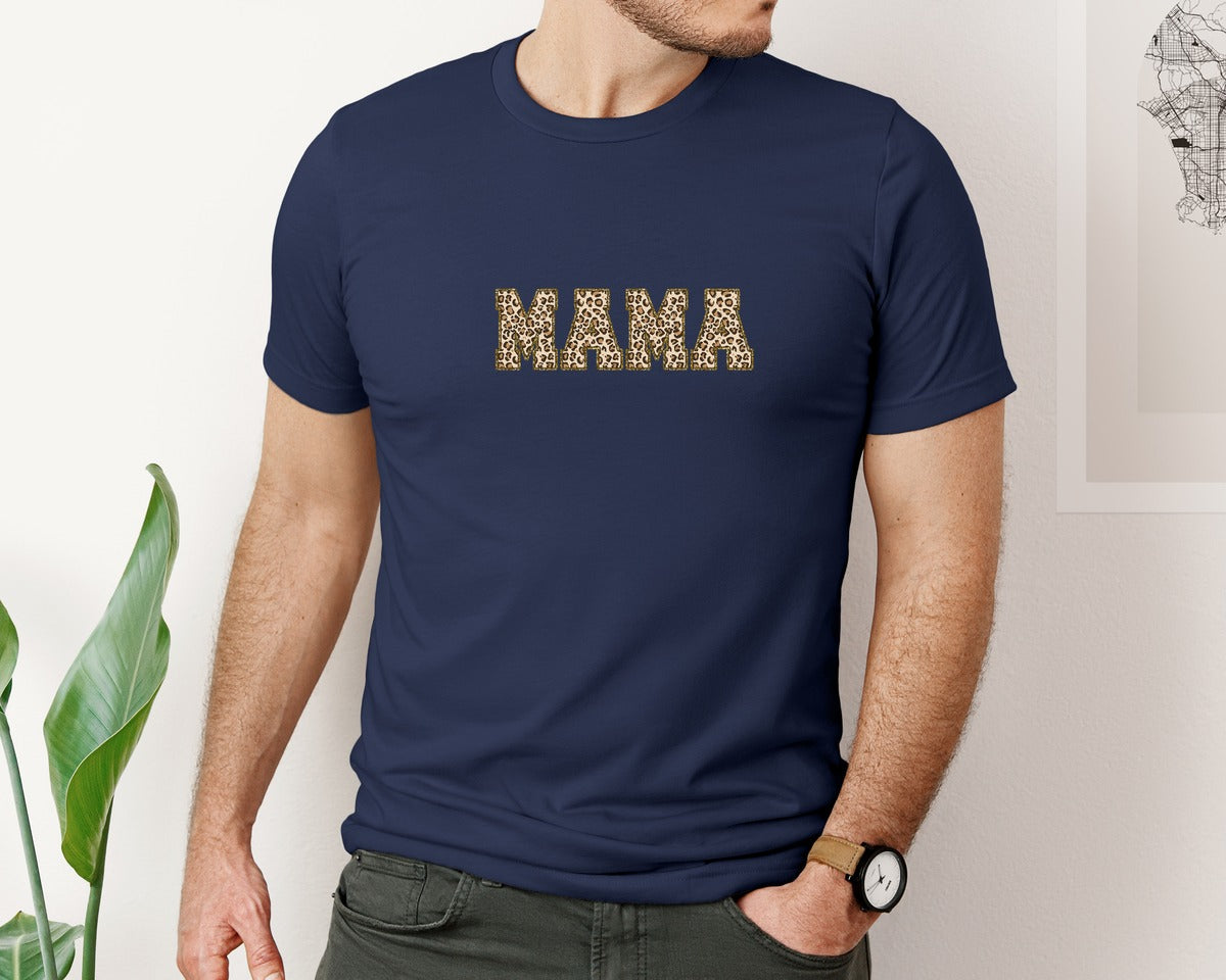 brand:Bella Canvas|color:Navy|Mama Leopard Print Designs T Shirt Graphic T-Shirt