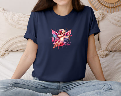 brand:Bella Canvas|color:Navy|Coquette Valentine Cupid With Arrow Graphic T-Shirt