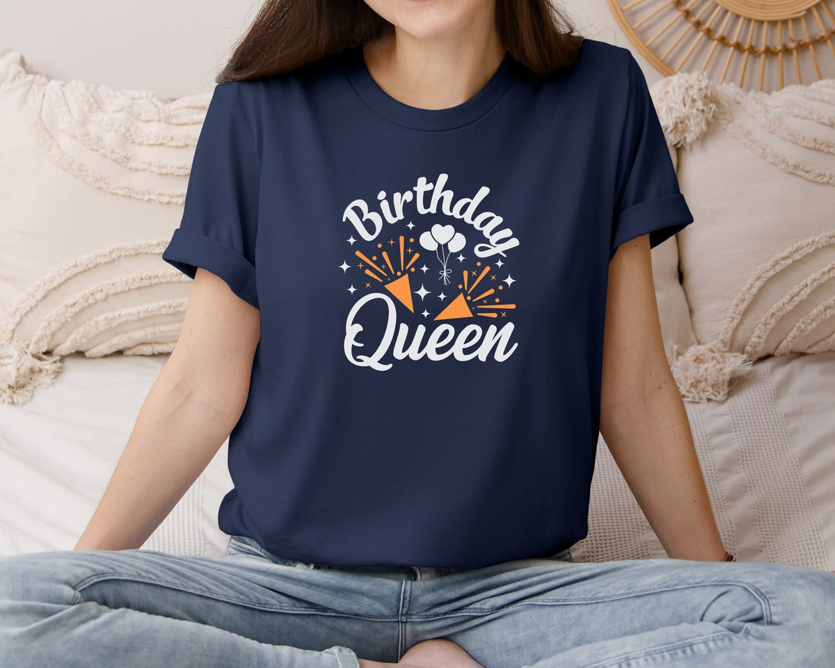 brand:Bella Canvas|color:Navy|Birthday Queen File Birthday Quote 2 Graphic T-Shirt