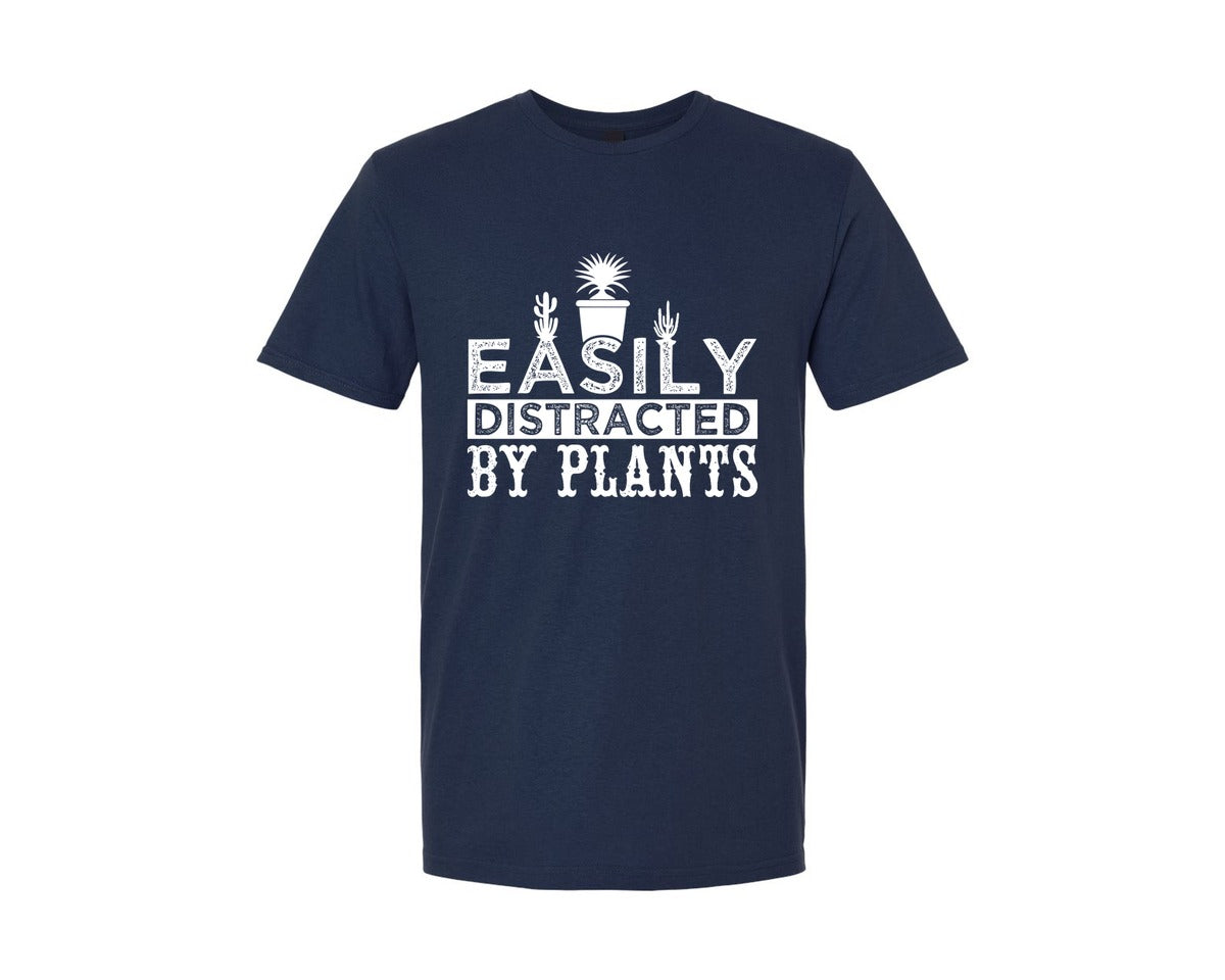 brand:Generic|color:Navy|Vector Easily Distracted By Plants Tshir Graphic T-Shirt