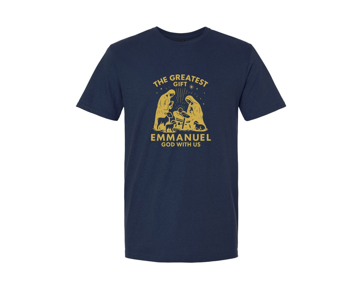 brand:Generic|color:Navy|The Greatest Gift Emmanuel God With Us Graphic T-Shirt