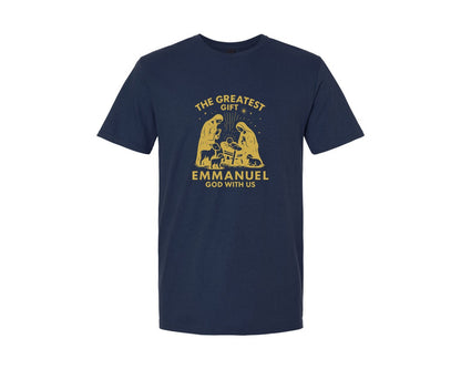 brand:Generic|color:Navy|The Greatest Gift Emmanuel God With Us Graphic T-Shirt