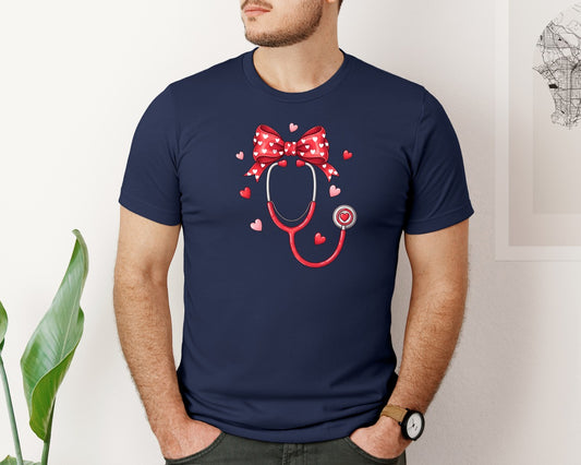Valentine Heart Stethoscope Graphic T-Shirt