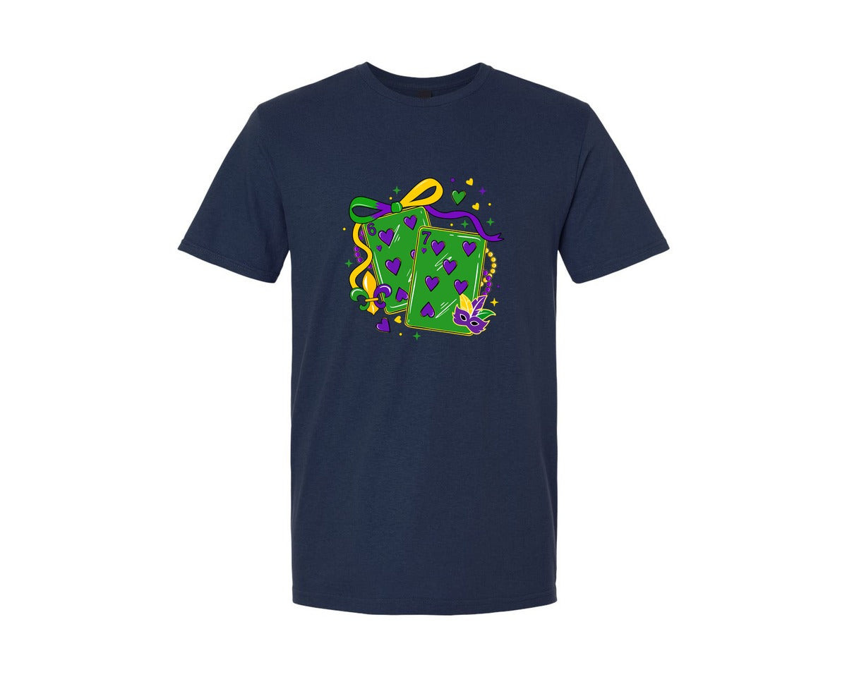 brand:Generic|color:Navy|Playing Cards Mardi Gras 6 7 Graphic T-Shirt
