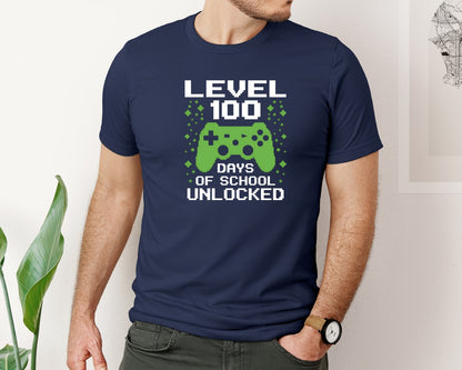 brand:Bella Canvas|color:Navy|Level 100 Days Of School Unlocked 13 Graphic T-Shirt